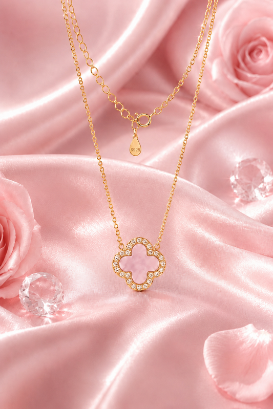 Atèlier 14k Gold Pink Jade Clover Necklace