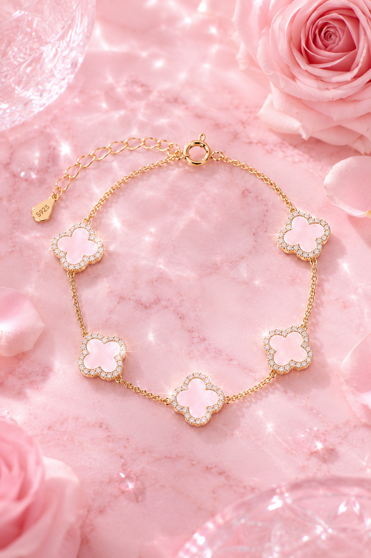Atèlier 14k Gold Pink Jade Clover Bracelet
