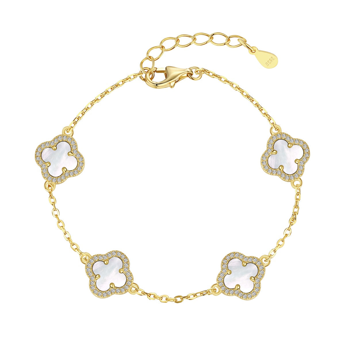 Atèlier 14k Gold White Jade Clover Bracelet
