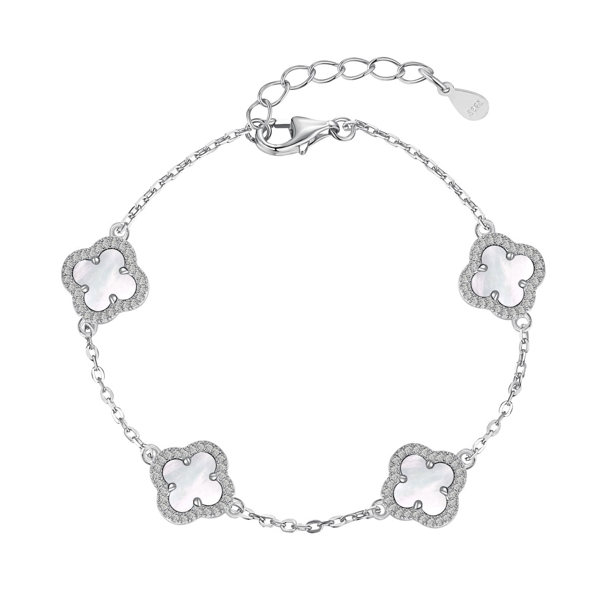 Atèlier 925 Sterling Silver White Jade Clover Bracelet