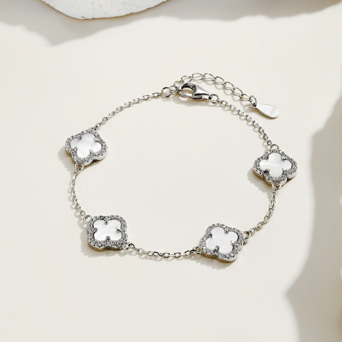 Atèlier S925 Silver White Jade Clover Bracelet
