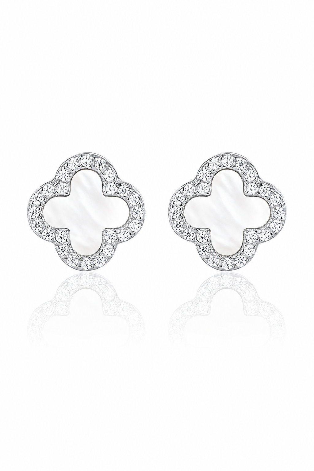 Atèlier S925 Silver Gold White Jade Clover Earrings