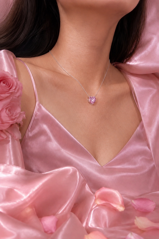 Aurélia S925 Silver Pink Heart Necklace