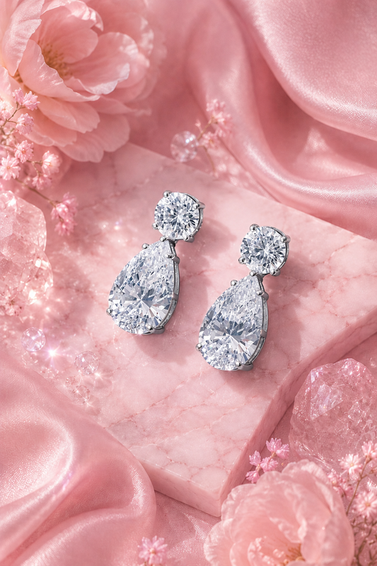 Célestial S925 Silver Crushed Ice Pear Cut Earrings