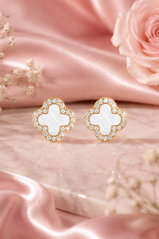 Atèlier 14k Gold White Jade Clover Earrings