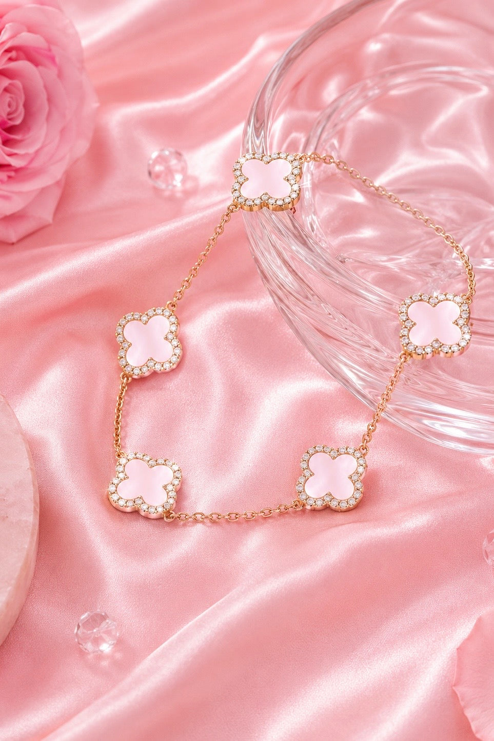Atèlier 14k Gold Pink Jade Clover Bracelet