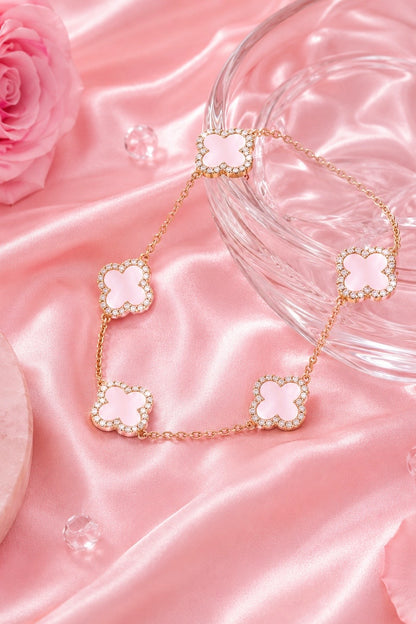 Atèlier 14k Gold Pink Jade Clover Bracelet