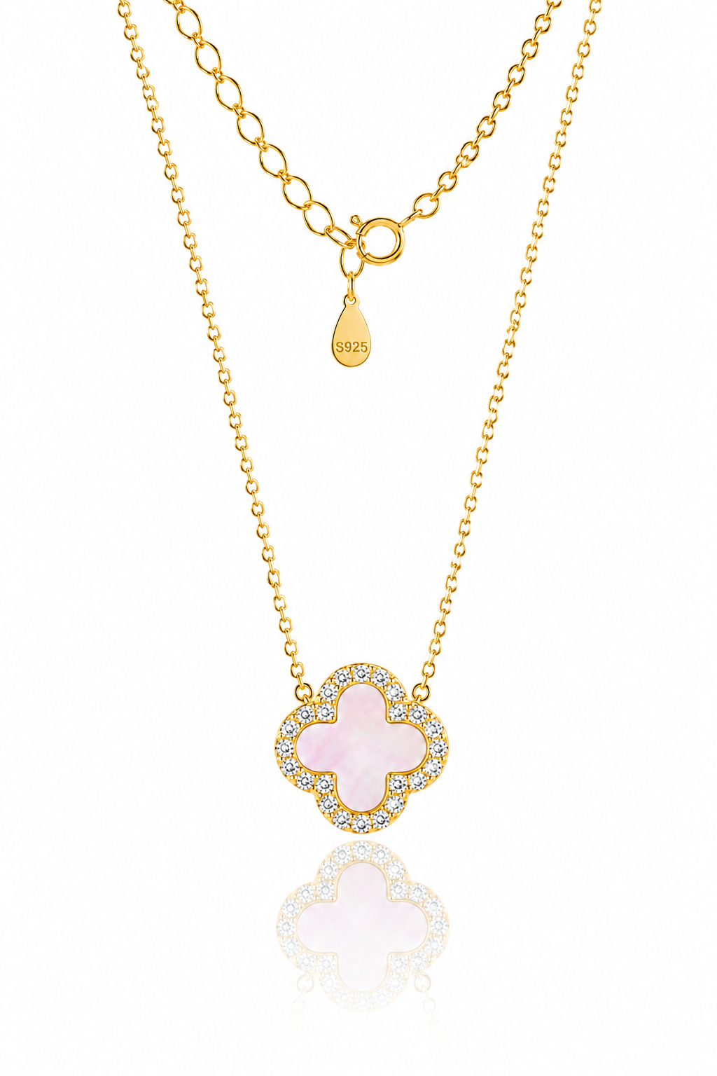 Atèlier 14k Gold Pink Jade Clover Necklace