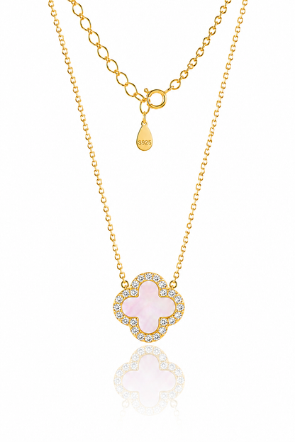 Atèlier 14k Gold Pink Jade Clover Necklace