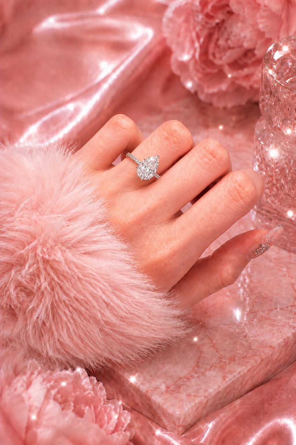 Ophélia S925 Silver Hidden Halo Pear Cut Ring