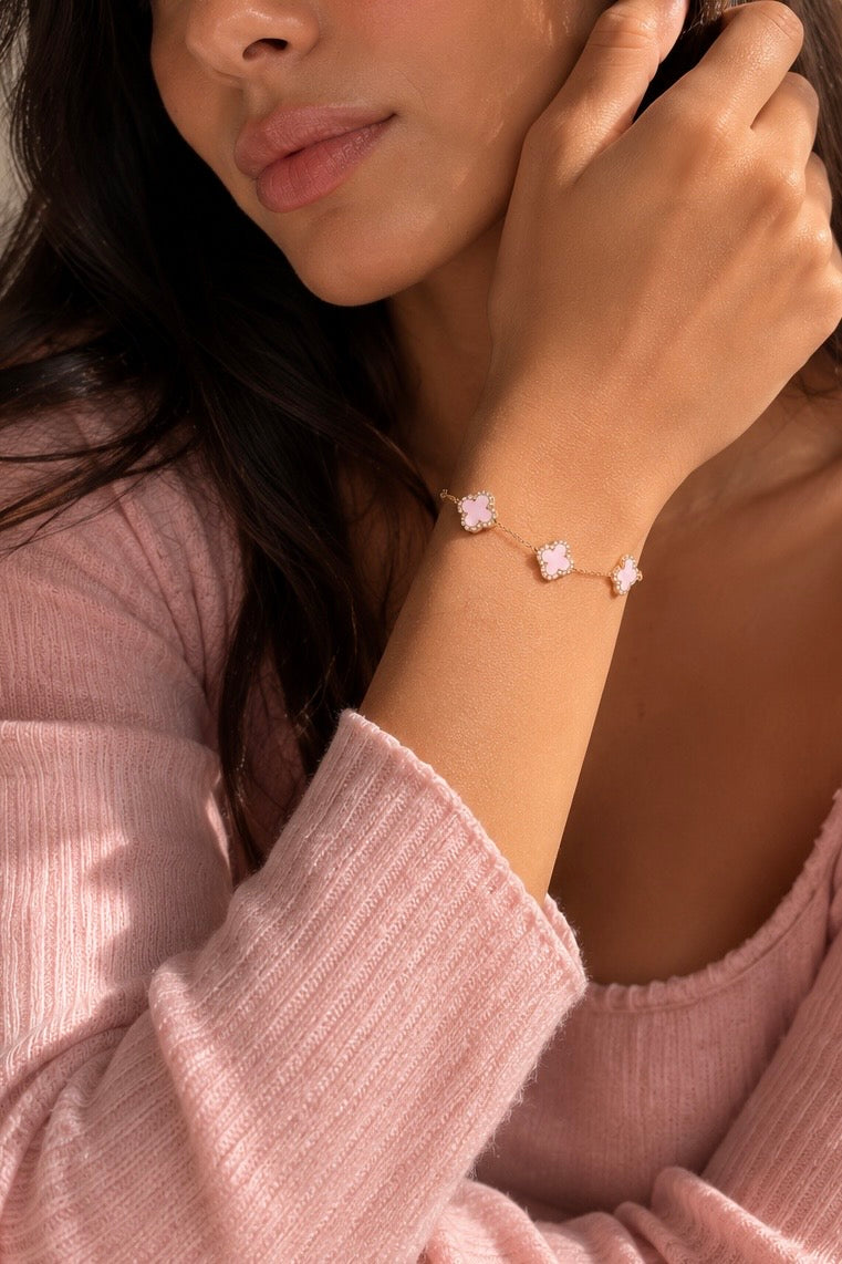 Atèlier 14k Gold Pink Jade Clover Bracelet