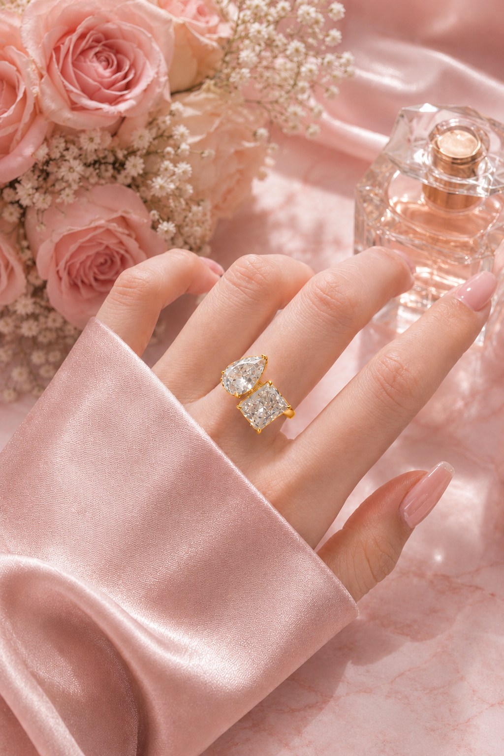 Célestial 14k Gold Crushed Ice Two Stone Ring