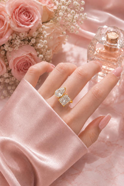 Célestial 14k Gold Crushed Ice Two Stone Ring