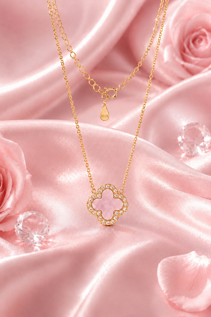 Atèlier 14k Gold Pink Jade Clover Necklace