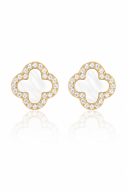 Atèlier 14k Gold White Jade Clover Earrings