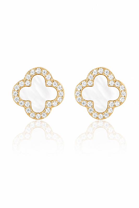 Atèlier 14k Gold White Jade Clover Earrings
