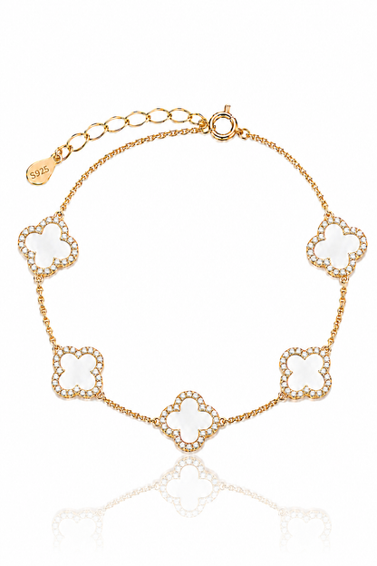 Atèlier 14k Gold White Jade Clover Bracelet