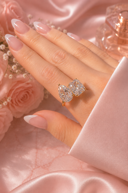 Célestial 14k Gold Crushed Ice Two Stone Ring