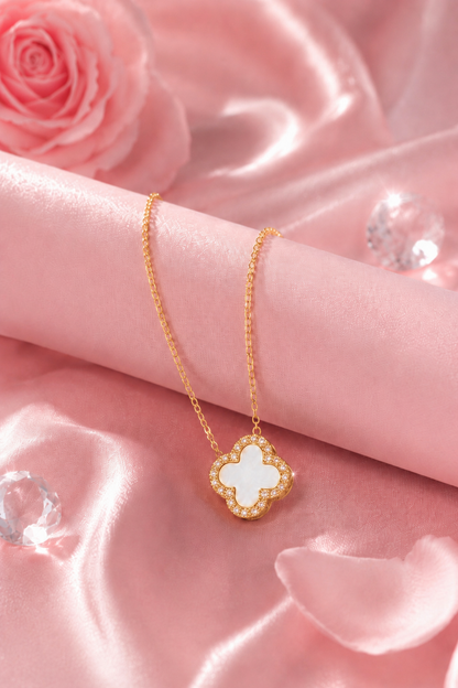 Atèlier 14k Gold White Jade Clover Necklace