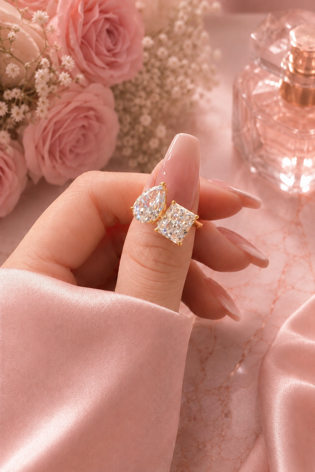 Célestial 14k Gold Crushed Ice Two Stone Ring