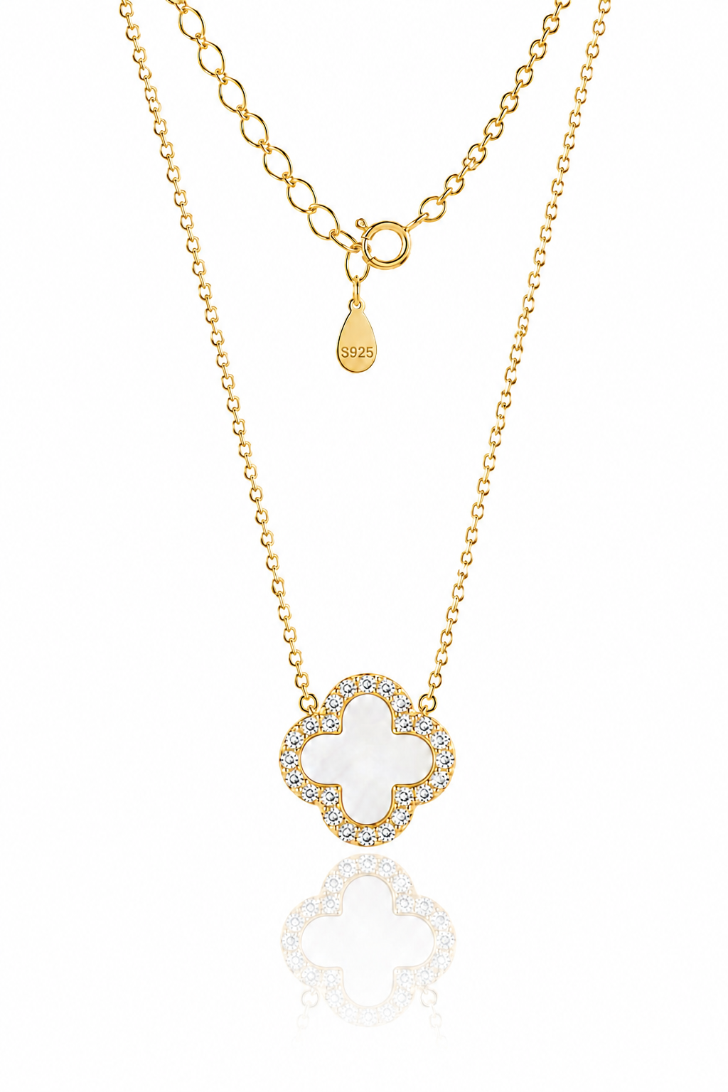 Atèlier 14k Gold White Jade Clover Necklace