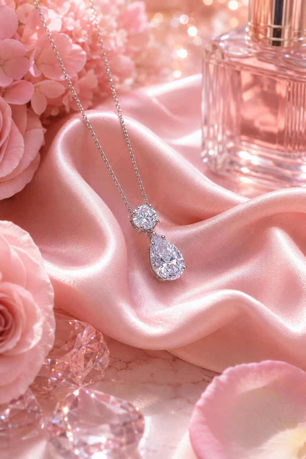 Célestial S925 Silver Crushed Ice Pear Cut Necklace