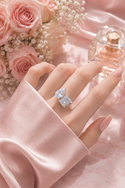 Célestial S925 Silver Crushed Ice Two Stone Ring