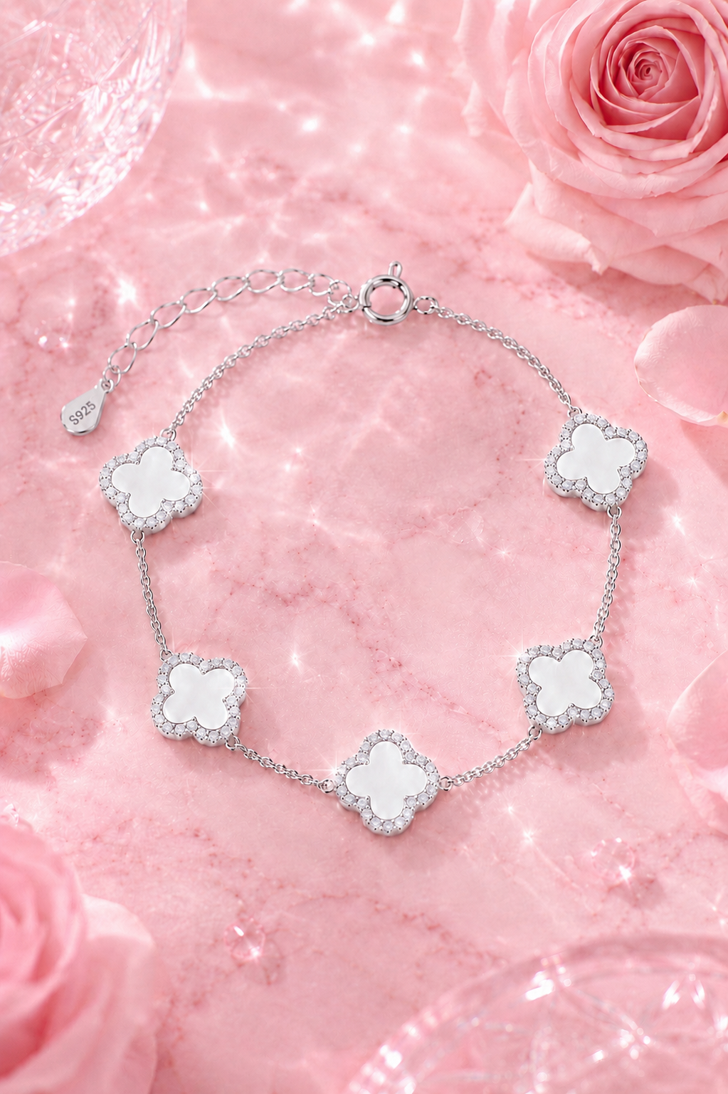 Atèlier S925 Silver White Jade Clover Bracelet