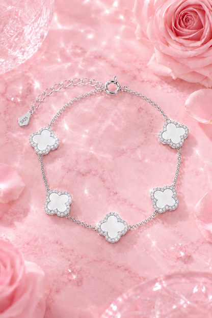 Atèlier S925 Silver White Jade Clover Bracelet