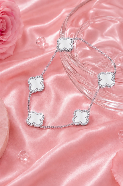 Atèlier S925 Silver White Jade Clover Bracelet