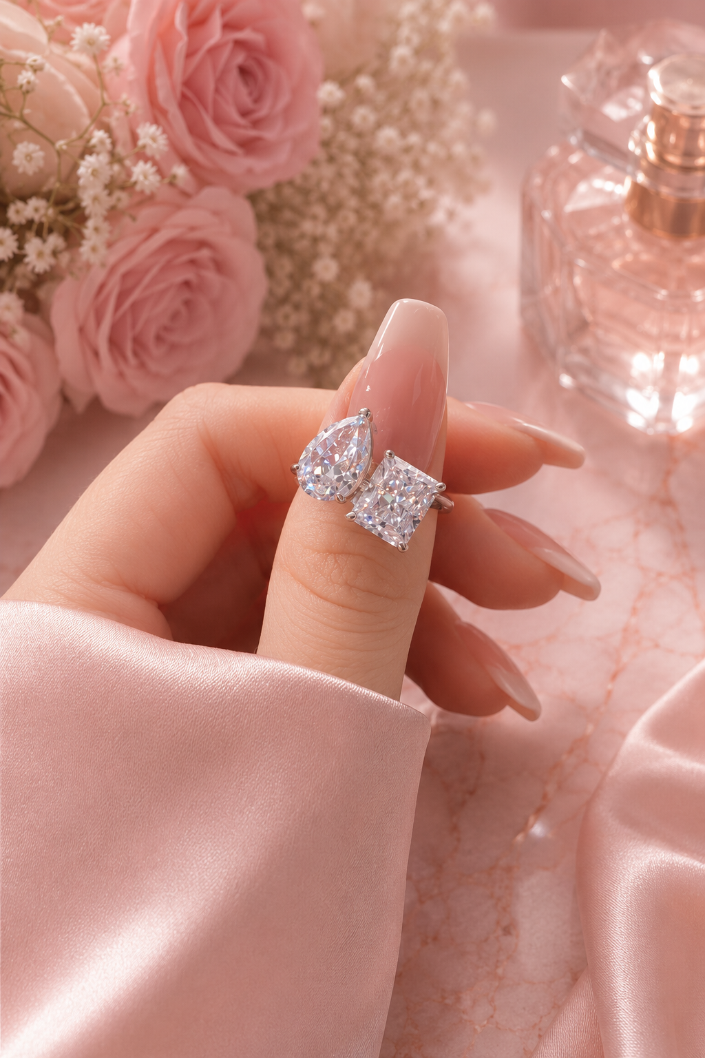 Célestial S925 Silver Crushed Ice Two Stone Ring