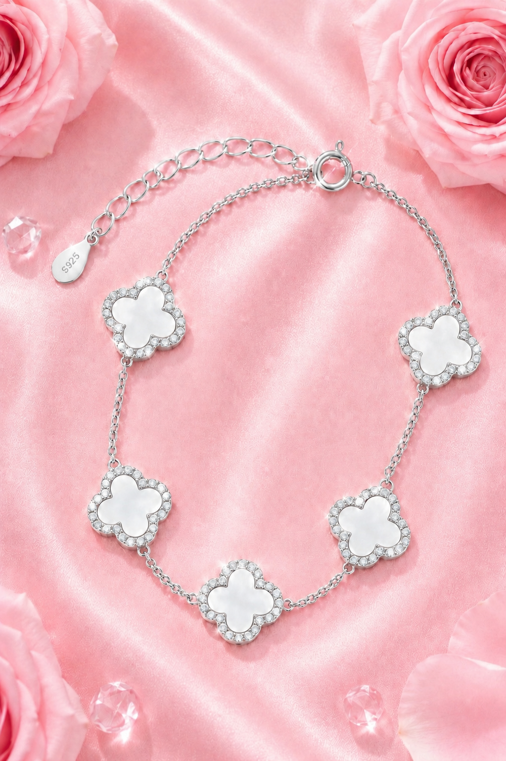 Atèlier S925 Silver White Jade Clover Bracelet