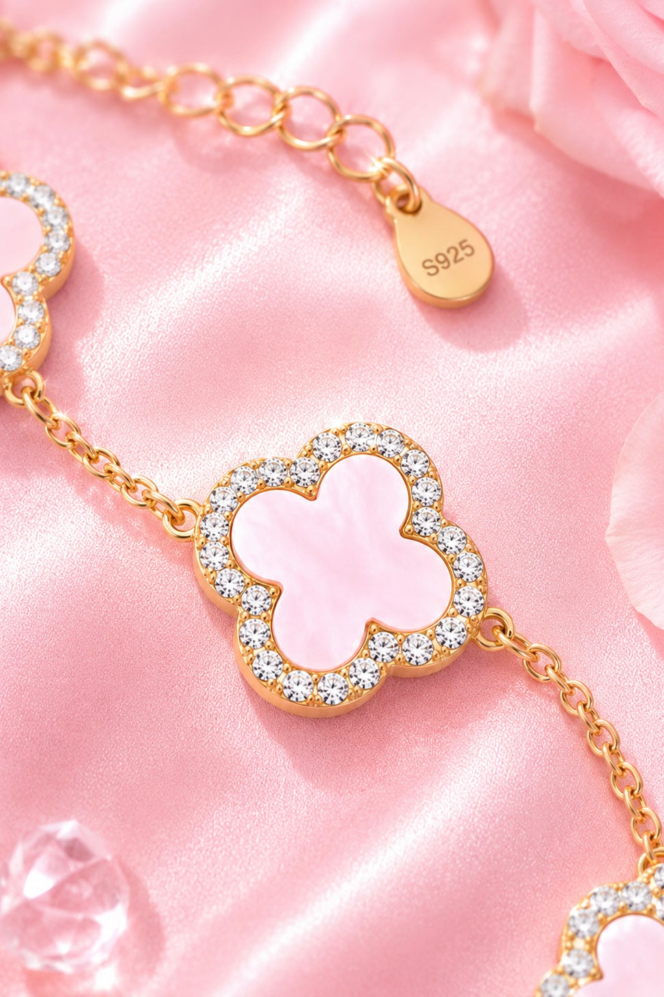 Atèlier 14k Gold Pink Jade Clover Bracelet