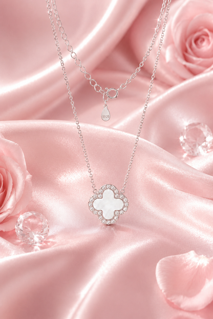 Atèlier S925 Silver White Jade Clover Necklace