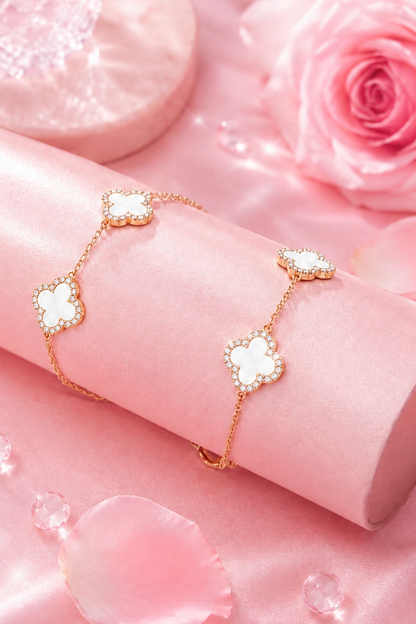 Atèlier 14k Gold White Jade Clover Bracelet