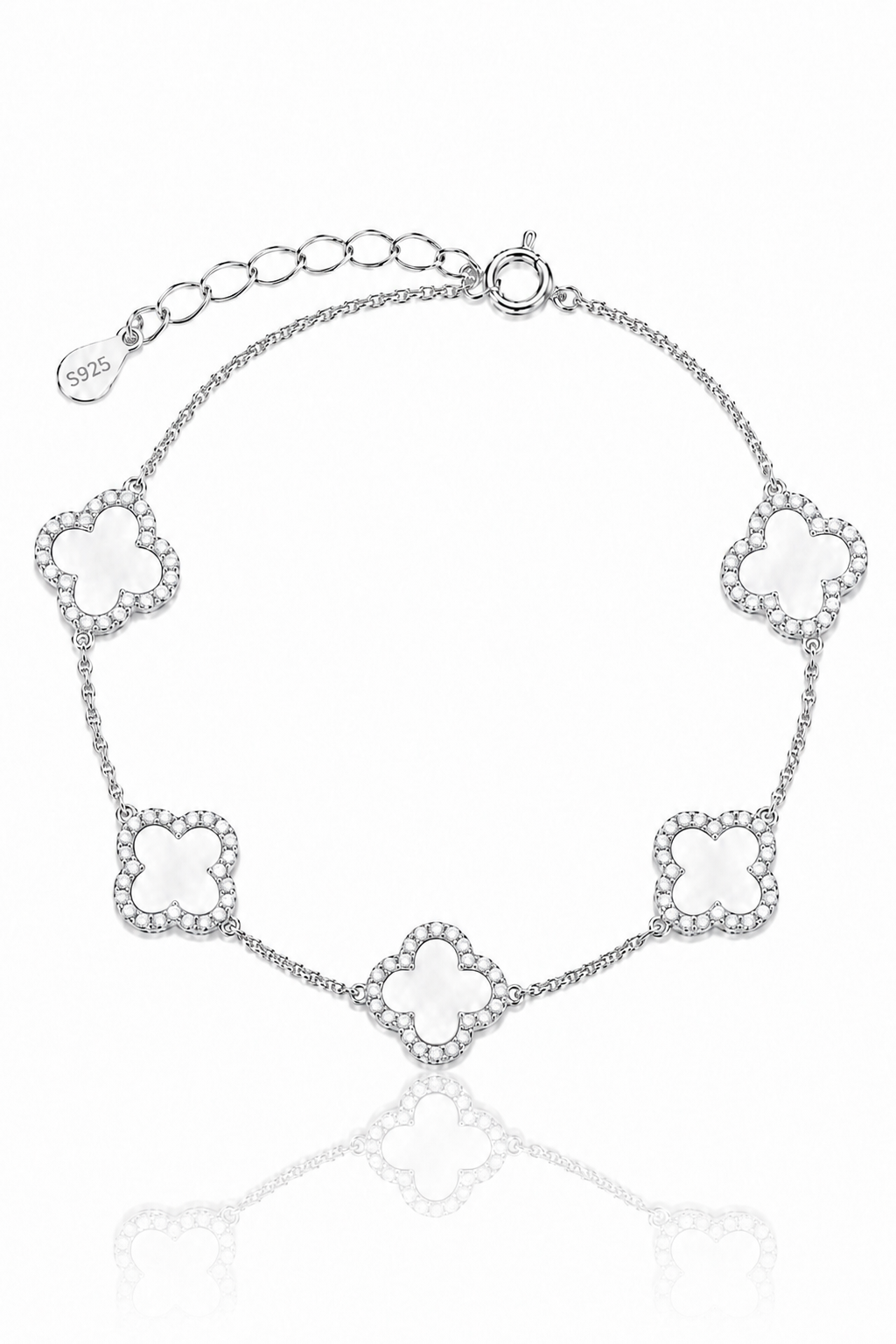 Atèlier S925 Silver White Jade Clover Bracelet