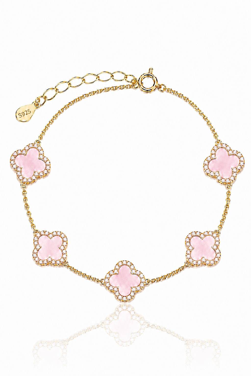 Atèlier 14k Gold Pink Jade Clover Bracelet