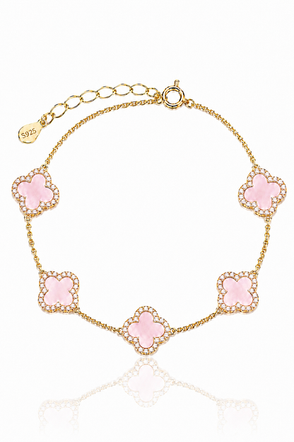 Atèlier 14k Gold Pink Jade Clover Bracelet
