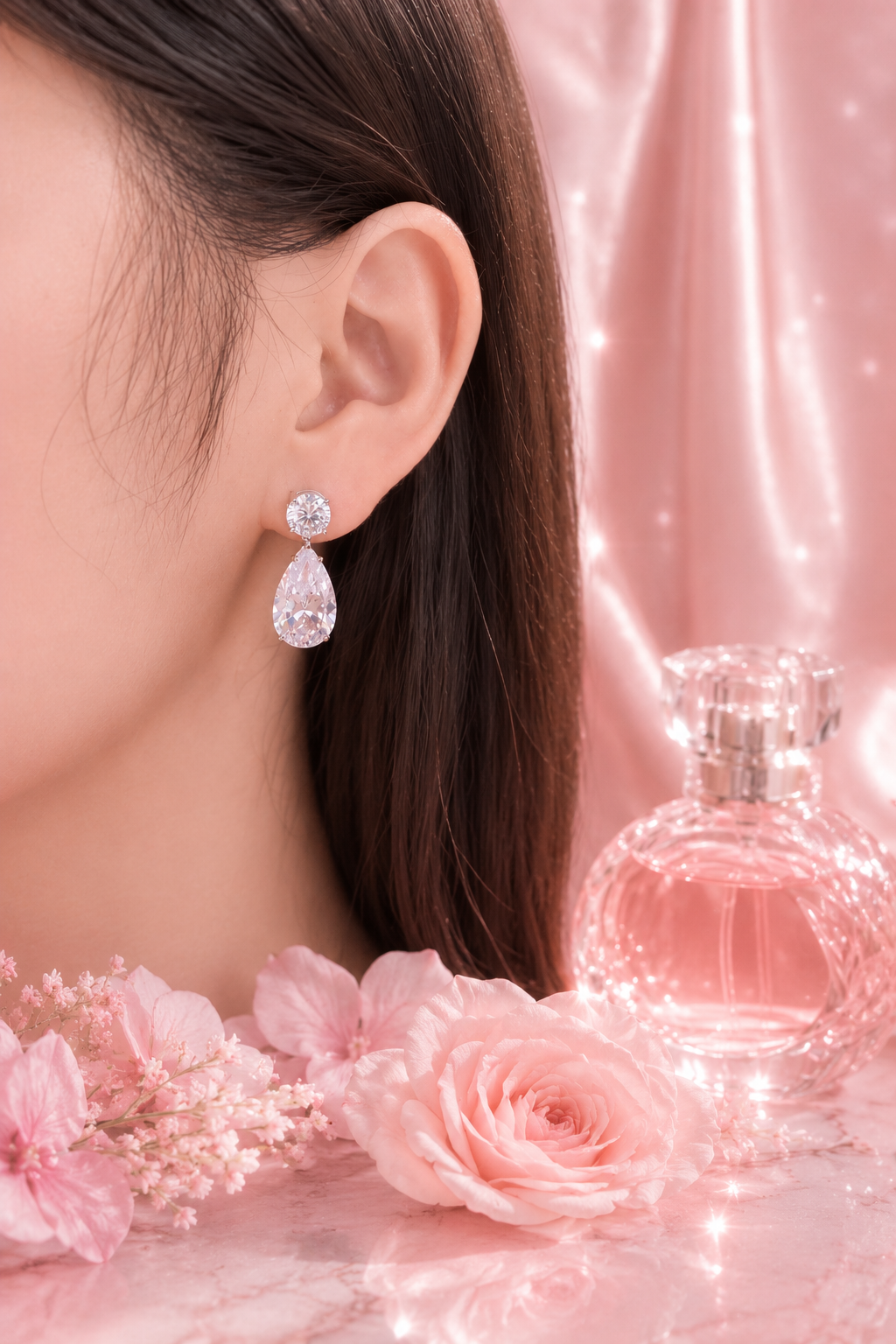 Célestial S925 Silver Crushed Ice Pear Cut Earrings