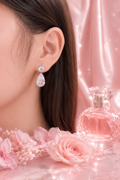 Célestial S925 Silver Crushed Ice Pear Cut Earrings