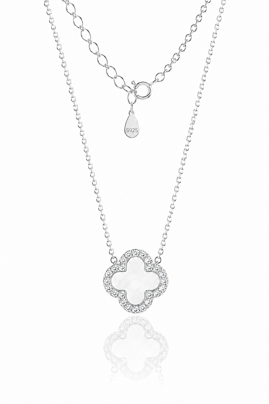 Atèlier S925 Silver White Jade Clover Necklace