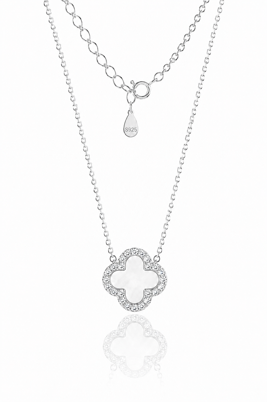 Atèlier S925 Silver White Jade Clover Necklace