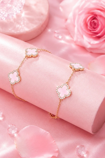 Atèlier 14k Gold Pink Jade Clover Bracelet