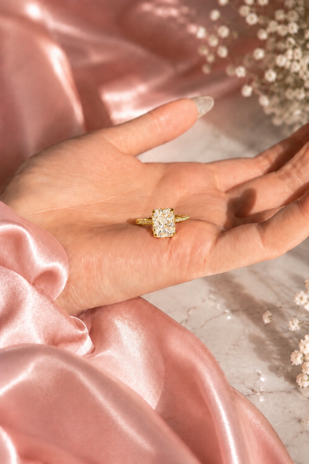 Isabèlle Célestial 14k Gold Crushed Ice Radiant Cut Ring