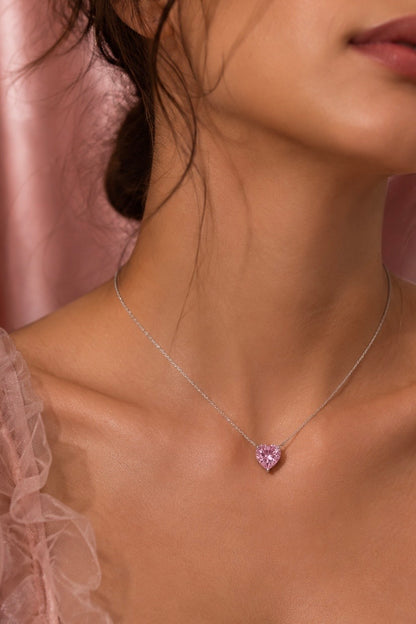 Aurélia S925 Silver Pink Heart Necklace