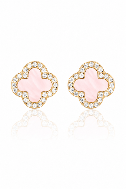 Atèlier 14k Gold Pink Jade Clover Earrings