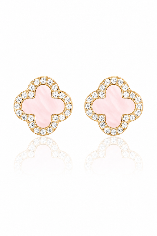 Atèlier 14k Gold Pink Jade Clover Earrings