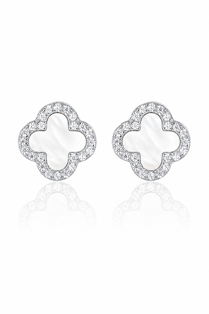 Atèlier S925 Silver Gold White Jade Clover Earrings