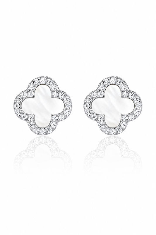 Atèlier S925 Silver Gold White Jade Clover Earrings