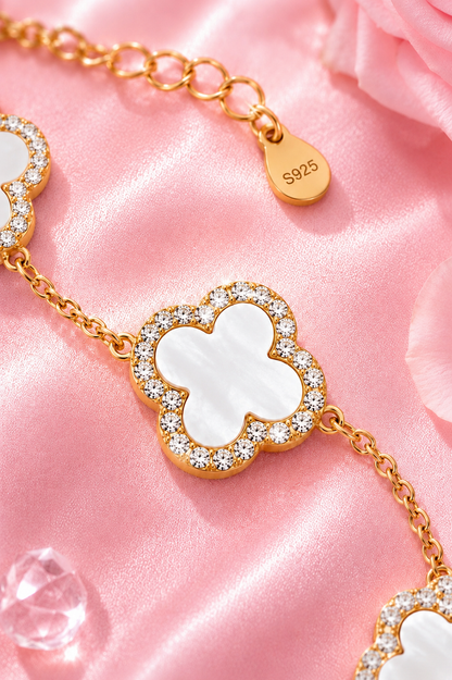 Atèlier 14k Gold White Jade Clover Bracelet